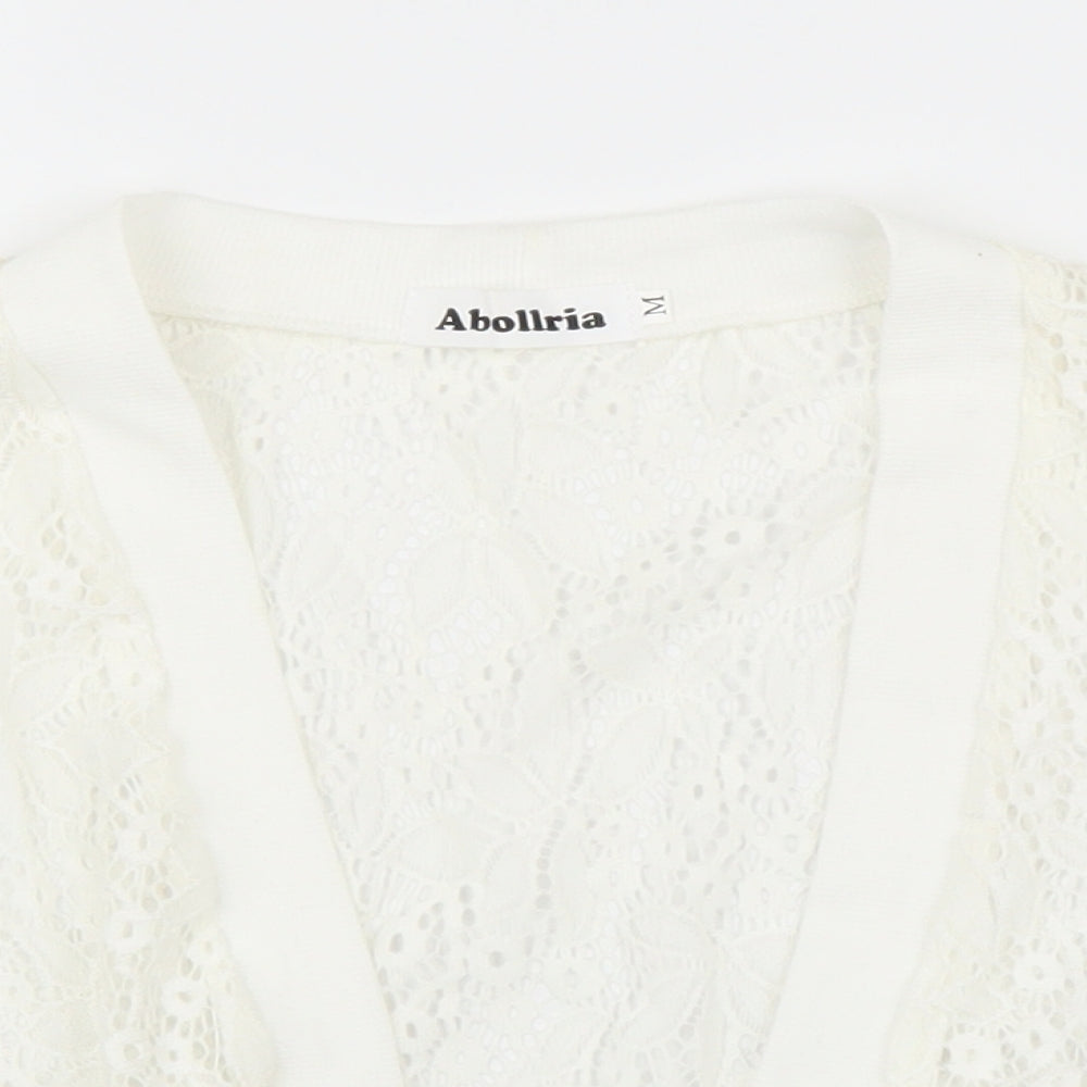 Abollria Womens White Floral  Cardigan Jumper Size M