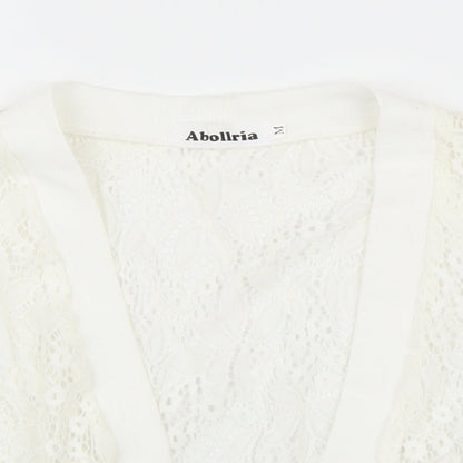 Abollria Womens White Floral  Cardigan Jumper Size M
