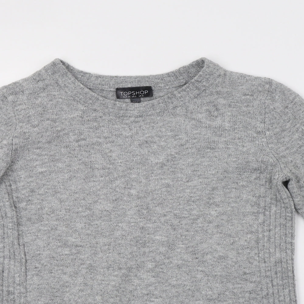 Topshop Womens Grey  Knit Henley Sweatshirt Size 6