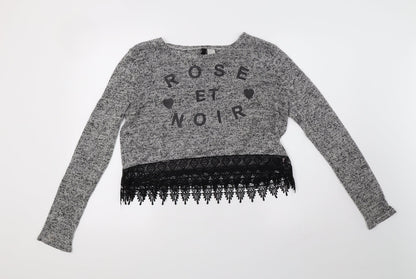 H&M Womens Grey   Pullover Sweatshirt Size M