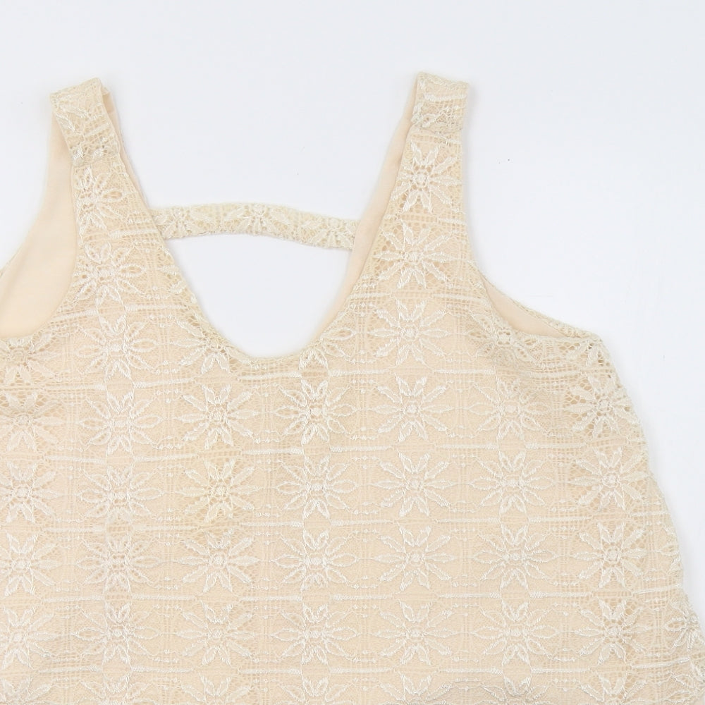 Womens UK Size 12 Preworn Beige Basic T-Shirt