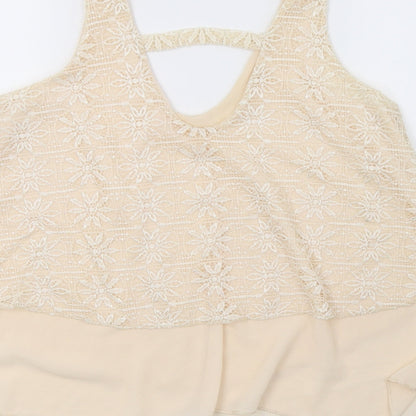 Womens UK Size 12 Preworn Beige Basic T-Shirt