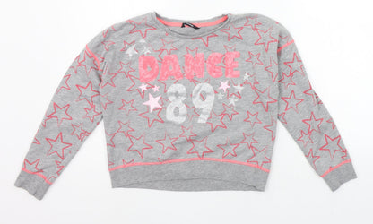 George Girls Grey Geometric  Pullover Jumper Size 10-11 Years  - details on chest