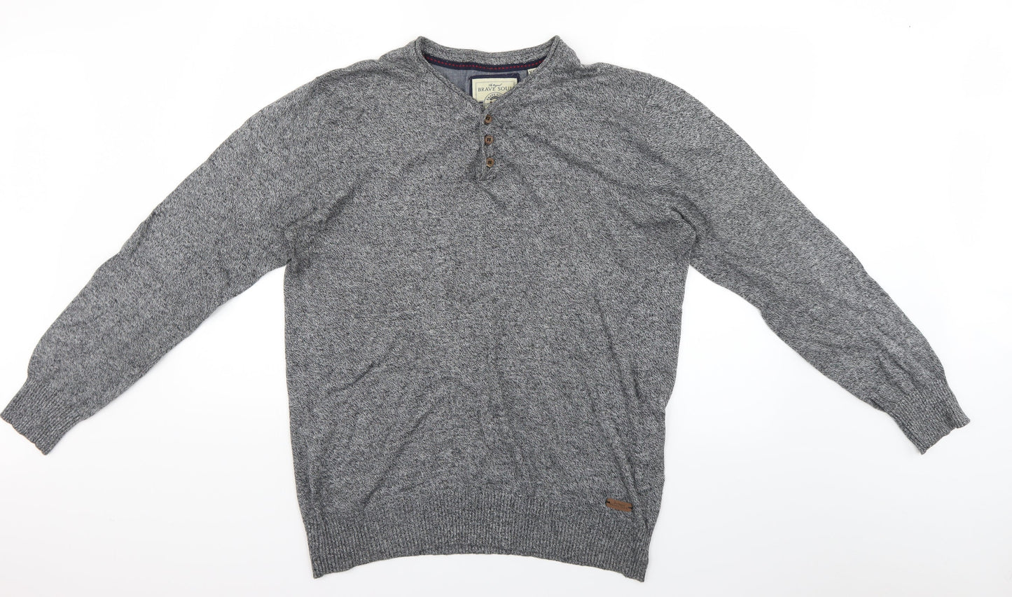 Brave Soul Mens Grey  Knit Pullover Jumper Size XL