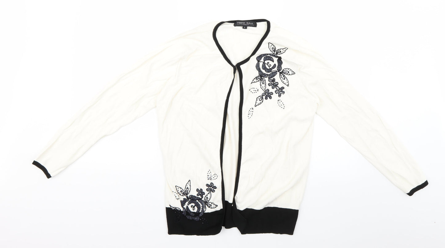 frank saul Womens White Geometric Knit Cardigan Jumper Size L