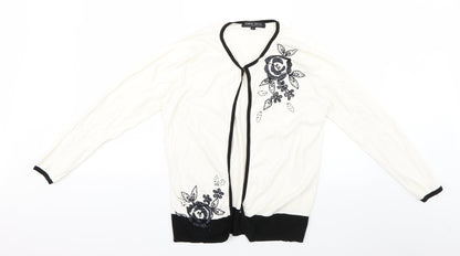 frank saul Womens White Geometric Knit Cardigan Jumper Size L