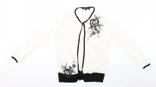 frank saul Womens White Geometric Knit Cardigan Jumper Size L