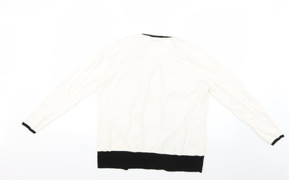 frank saul Womens White Geometric Knit Cardigan Jumper Size L