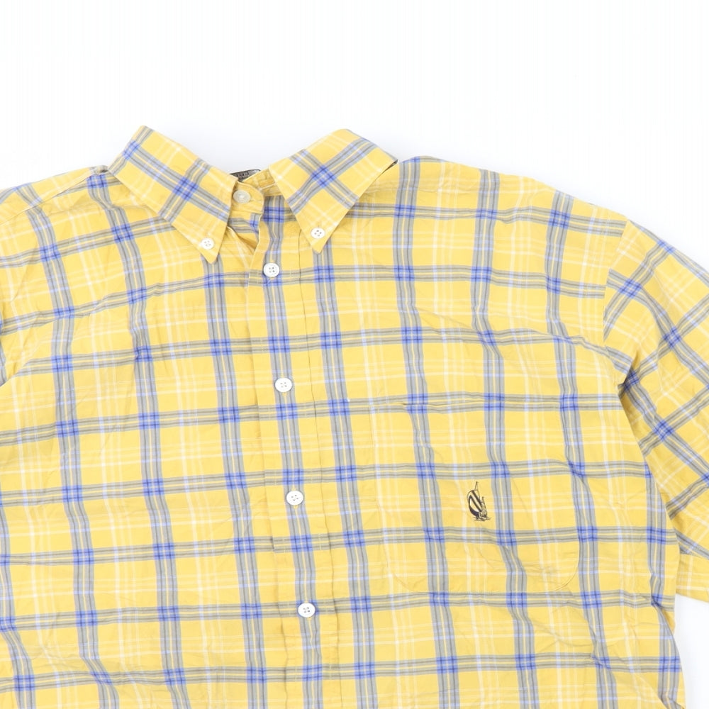 Nautica Womens Yellow Check  Basic Button-Up Size L