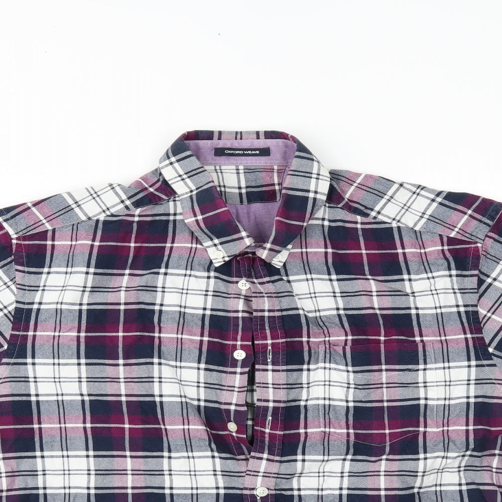 Mens UK Size 44 oxford weave Purple  Button-Up Short Sleeve Casual Shirt
