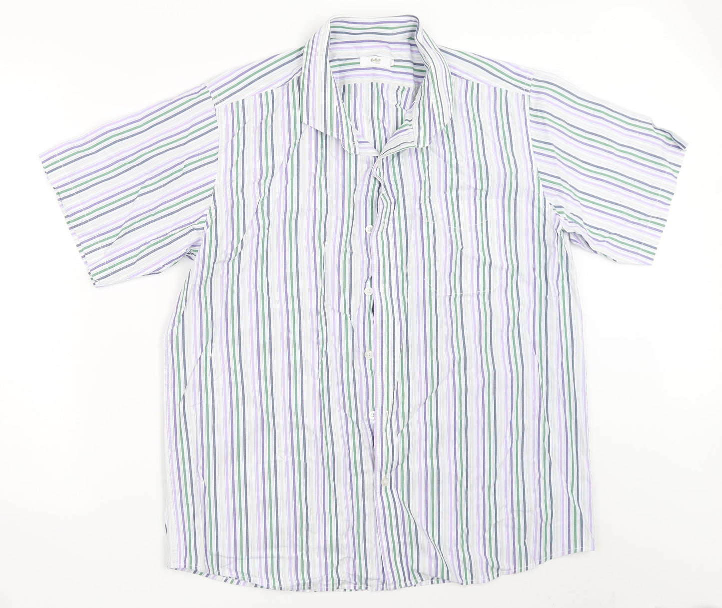 Mens UK Size L Cotton Traders White  Button-Up Short Sleeve Casual Shirt