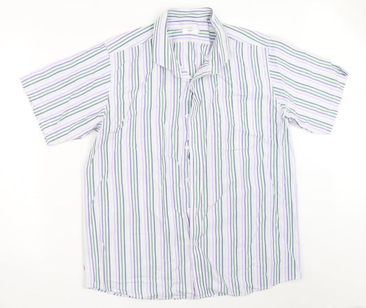 Mens UK Size L Cotton Traders White  Button-Up Short Sleeve Casual Shirt