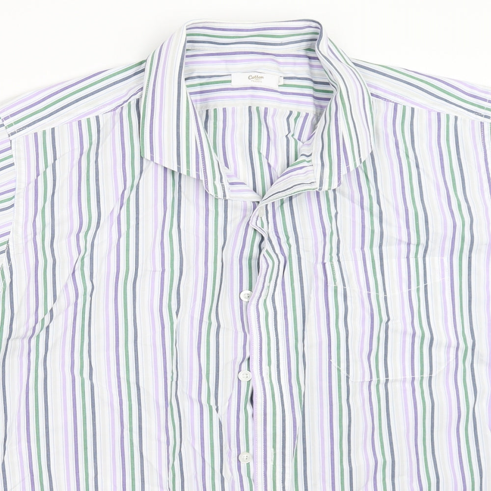 Mens UK Size L Cotton Traders White  Button-Up Short Sleeve Casual Shirt