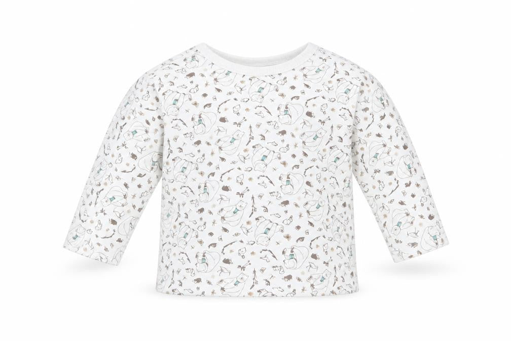 Front view of Jainco Baby White Geometric Basic T-Shirt, size 0-3, Months - Were going on a bear hunt