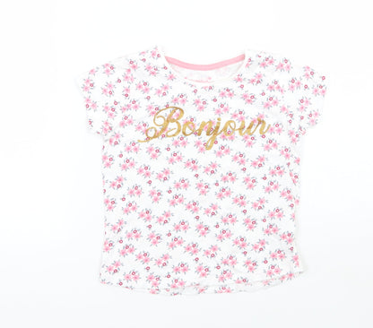 Primark Girls White Floral  Basic T-Shirt Size 3-4 Years