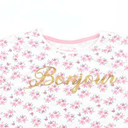 Primark Girls White Floral  Basic T-Shirt Size 3-4 Years