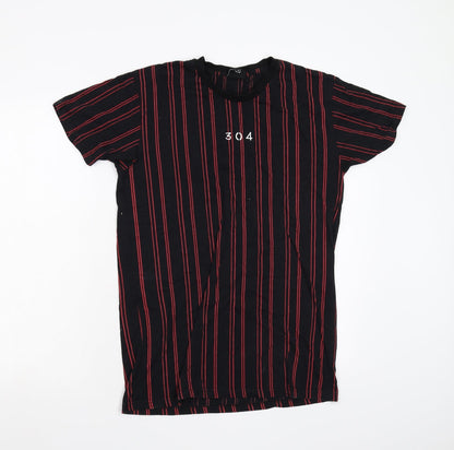 304 Mens Black Striped   T-Shirt Size M