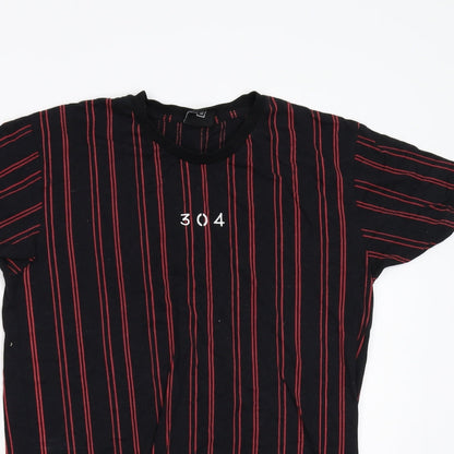 304 Mens Black Striped   T-Shirt Size M