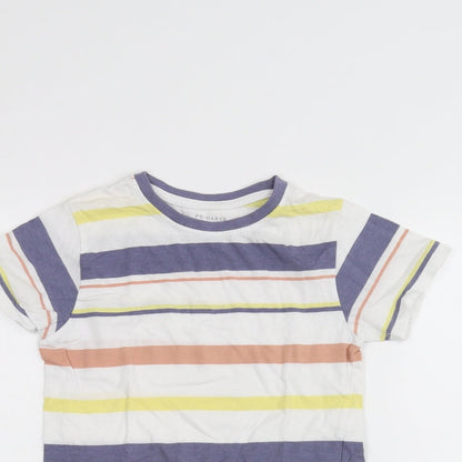 Primark Girls White Striped  Basic T-Shirt Size 5-6 Years