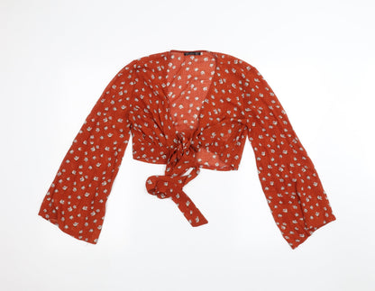 raylosen Womens Orange Floral  Basic Blouse Size M