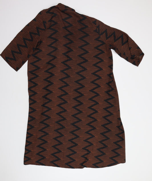 Boohoo Womens Brown Geometric  Overcoat Coat Size L