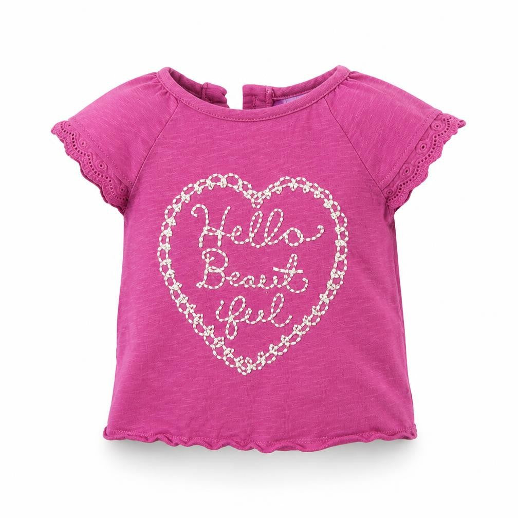 Front view of F&F Baby Pink Basic T-Shirt, size 12-18, Months - Heart