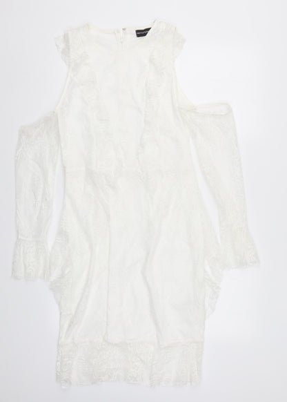 PRETTYLITTLETHING Womens White  Lace Pencil Dress  Size 14