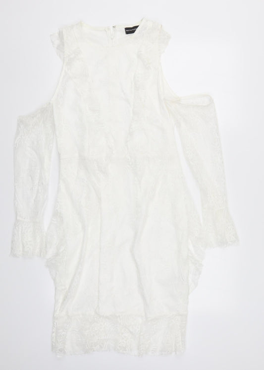 PRETTYLITTLETHING Womens White  Lace Pencil Dress  Size 14