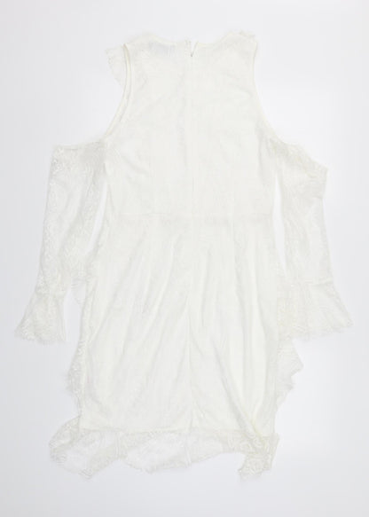 PRETTYLITTLETHING Womens White  Lace Pencil Dress  Size 14