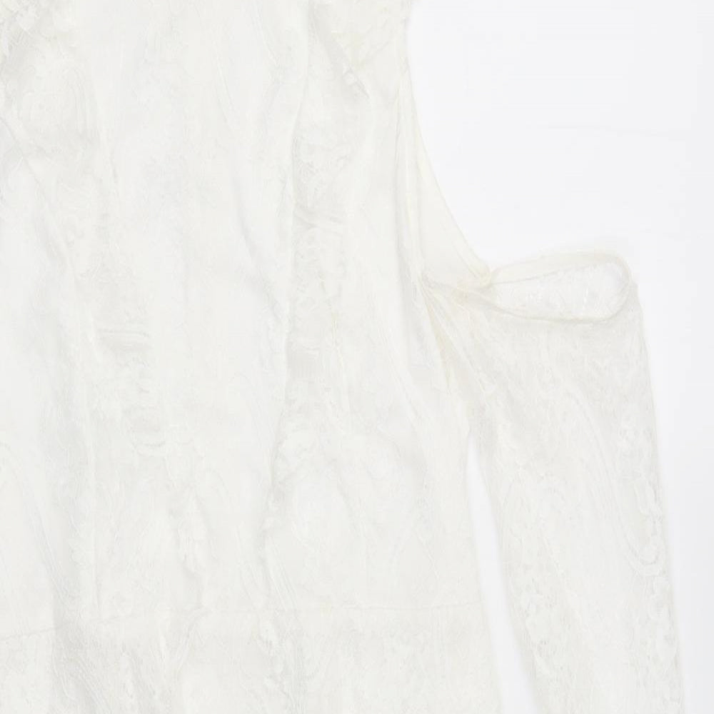 PRETTYLITTLETHING Womens White  Lace Pencil Dress  Size 14