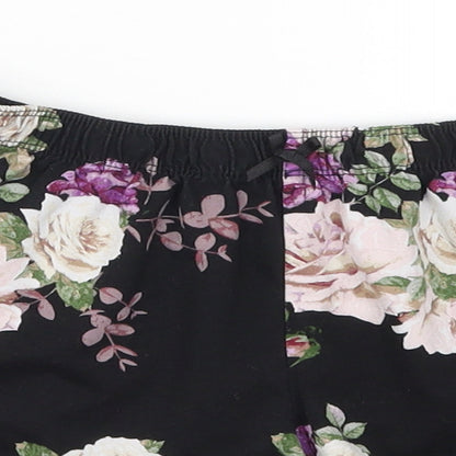 Primark Womens Black Floral  Hot Pants Shorts Size 10 - Purple Flowers Loungewear