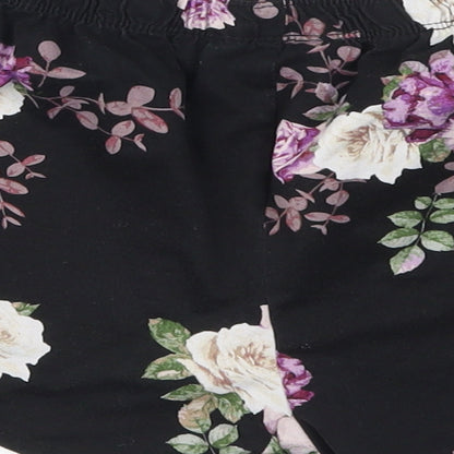 Primark Womens Black Floral  Hot Pants Shorts Size 10 - Purple Flowers Loungewear