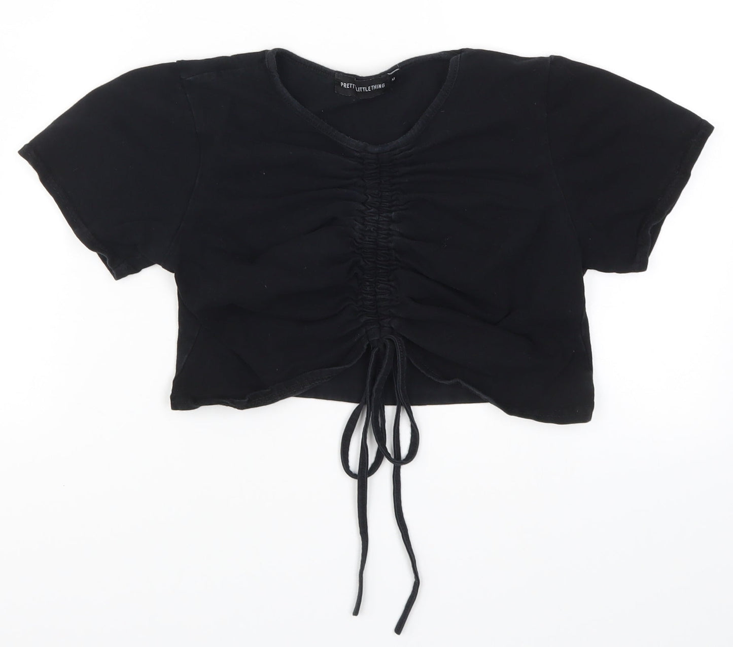 Womens UK Size M PRETTYLITTLETHING Black Cropped T-Shirt