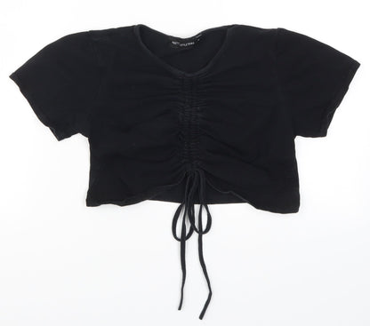 Womens UK Size M PRETTYLITTLETHING Black Cropped T-Shirt