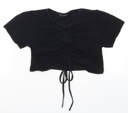 Womens UK Size M PRETTYLITTLETHING Black Cropped T-Shirt