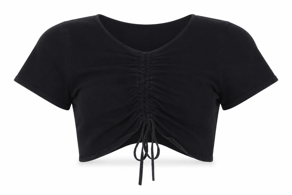 Womens UK Size M PRETTYLITTLETHING Black Cropped T-Shirt