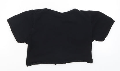 Womens UK Size M PRETTYLITTLETHING Black Cropped T-Shirt