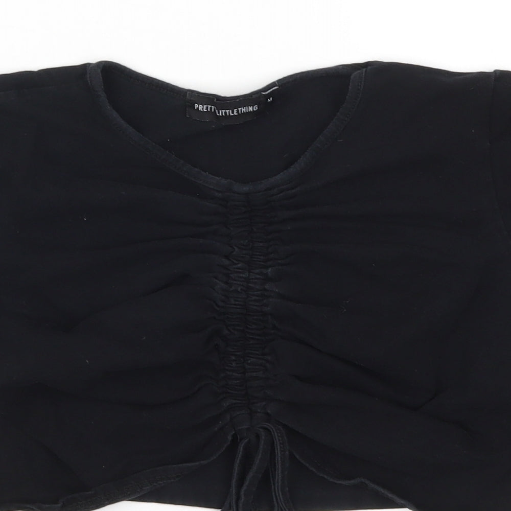 Womens UK Size M PRETTYLITTLETHING Black Cropped T-Shirt