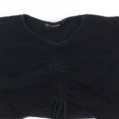 Womens UK Size M PRETTYLITTLETHING Black Cropped T-Shirt