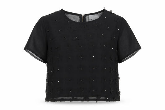 Madam Rage Womens Black  Mesh Cropped Blouse Size 12