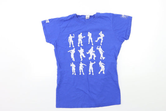 Womens UK Size L Gildan Blue Basic T-Shirt