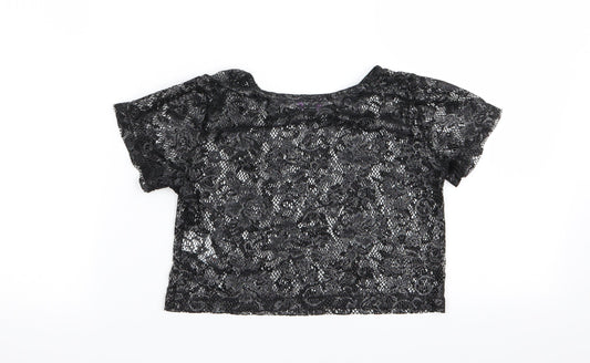 F&F Girls Black Floral  Basic T-Shirt Size 8-9 Years