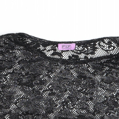 F&F Girls Black Floral  Basic T-Shirt Size 8-9 Years
