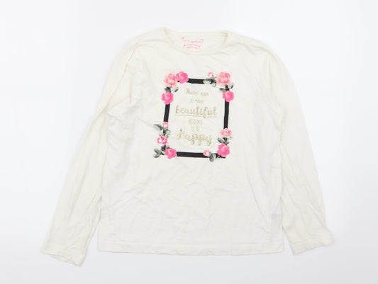 peimark Girls White Floral  Basic T-Shirt Size 9-10 Years