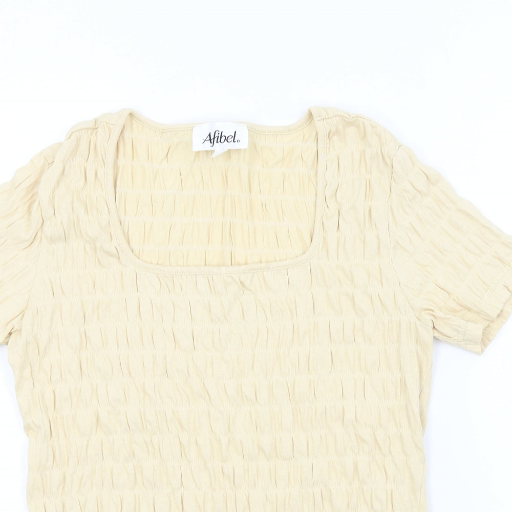 Womens UK Size 10 afibel Beige Basic T-Shirt