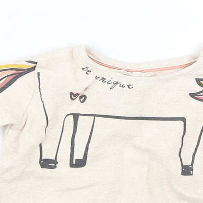 F&F Girls Beige   Basic T-Shirt Size 0-3 Months  - unicorn