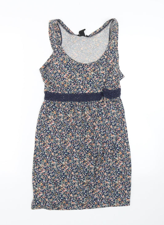 H&M Womens Blue Floral  Tank Dress  Size XS