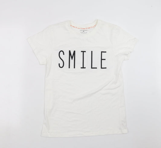 Primark Womens White   Basic T-Shirt Size XS  - SMILE