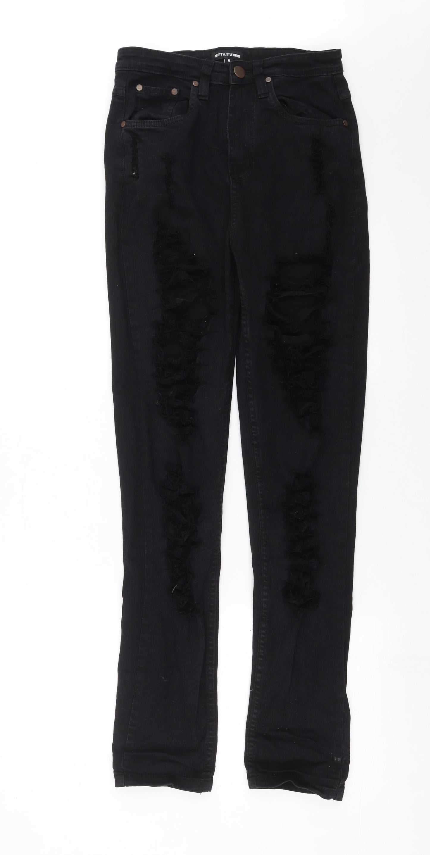 PRETTYLITTLETHING Womens Black  Denim Straight Jeans Size 6 L31 in