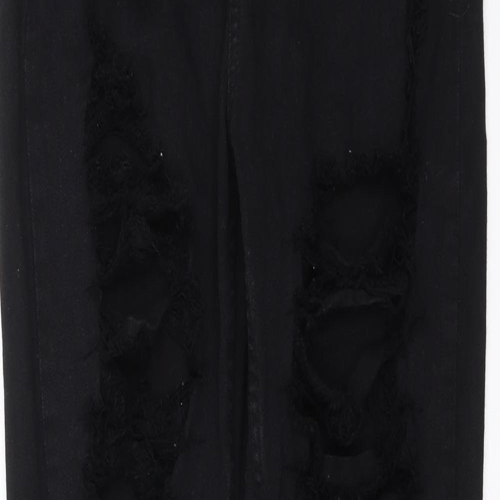 PRETTYLITTLETHING Womens Black  Denim Straight Jeans Size 6 L31 in